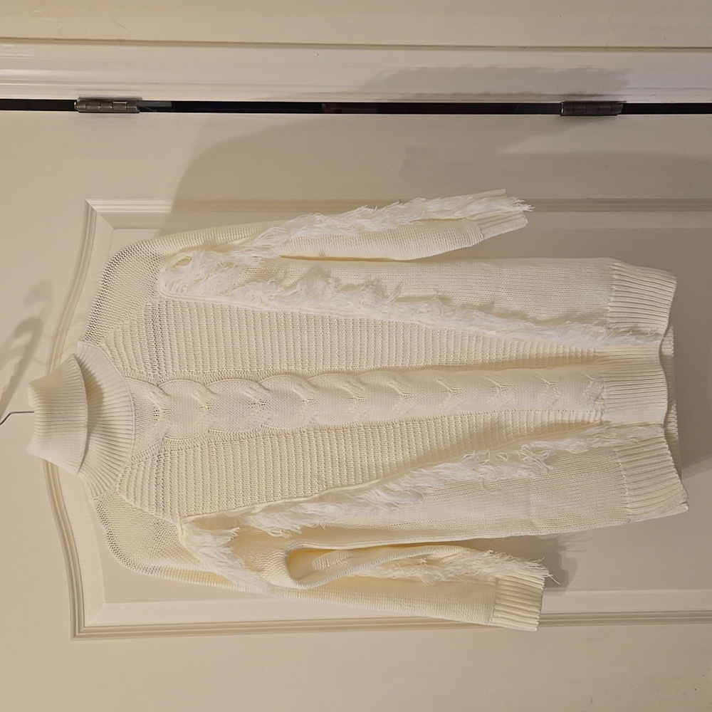 BTFBM Cream Knit Fringe Turtleneck Sweater Size S